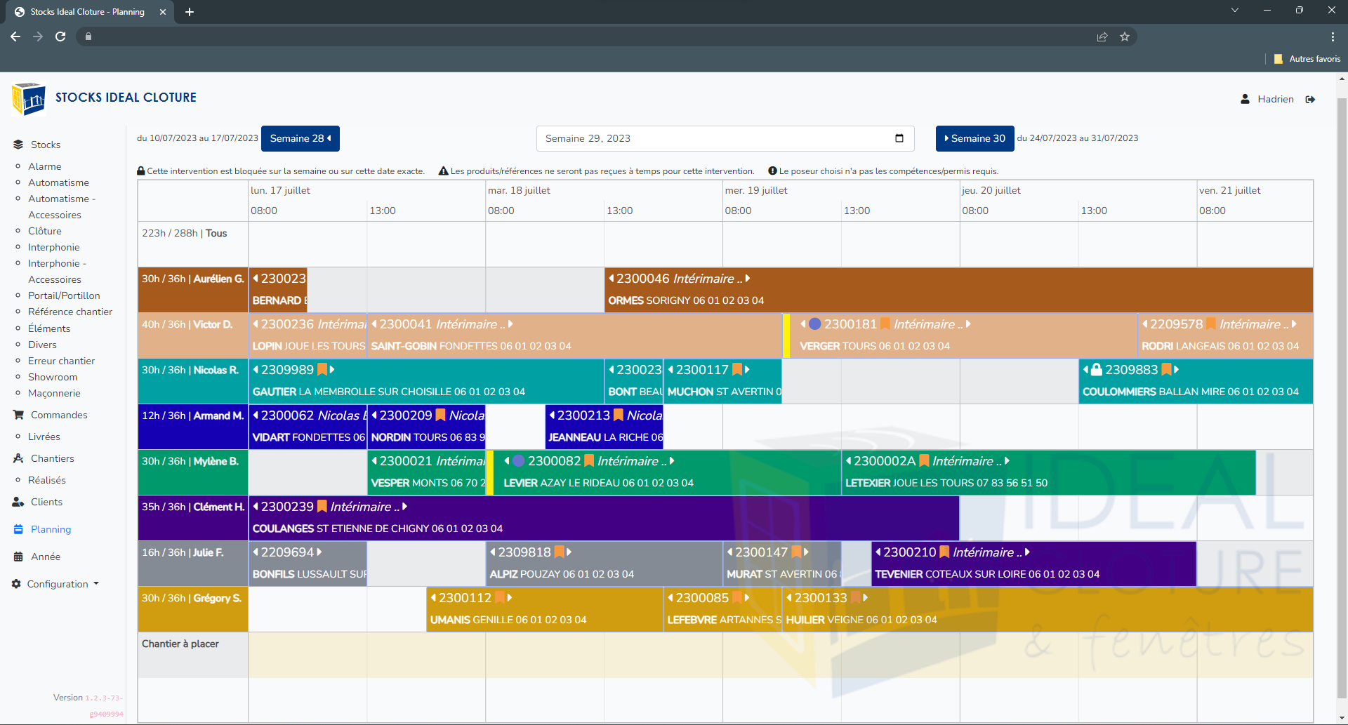 Planning d'intervention